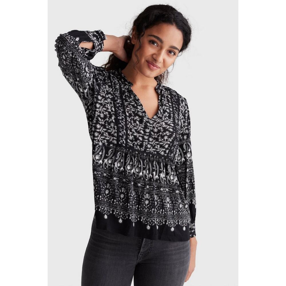 New Lucky Brand Knit Peasant Top in Black Multi Women's Size XS